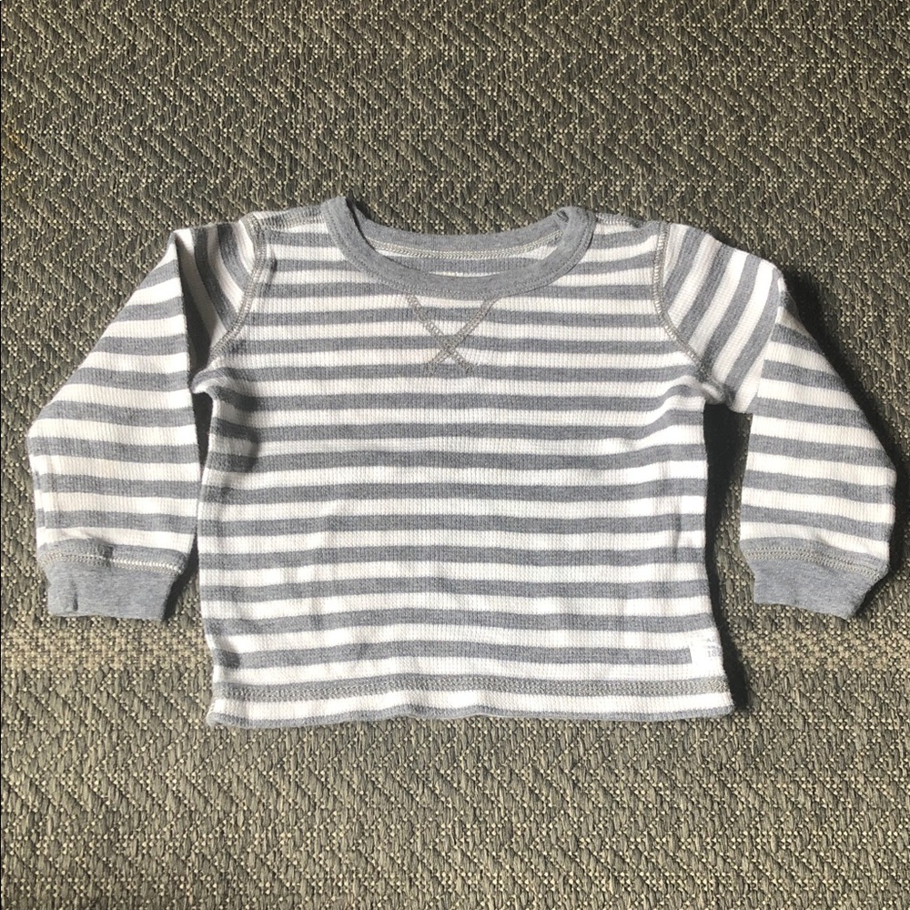 Carter's Gray & White Striped waffled Long-Sleeve Toddler Top